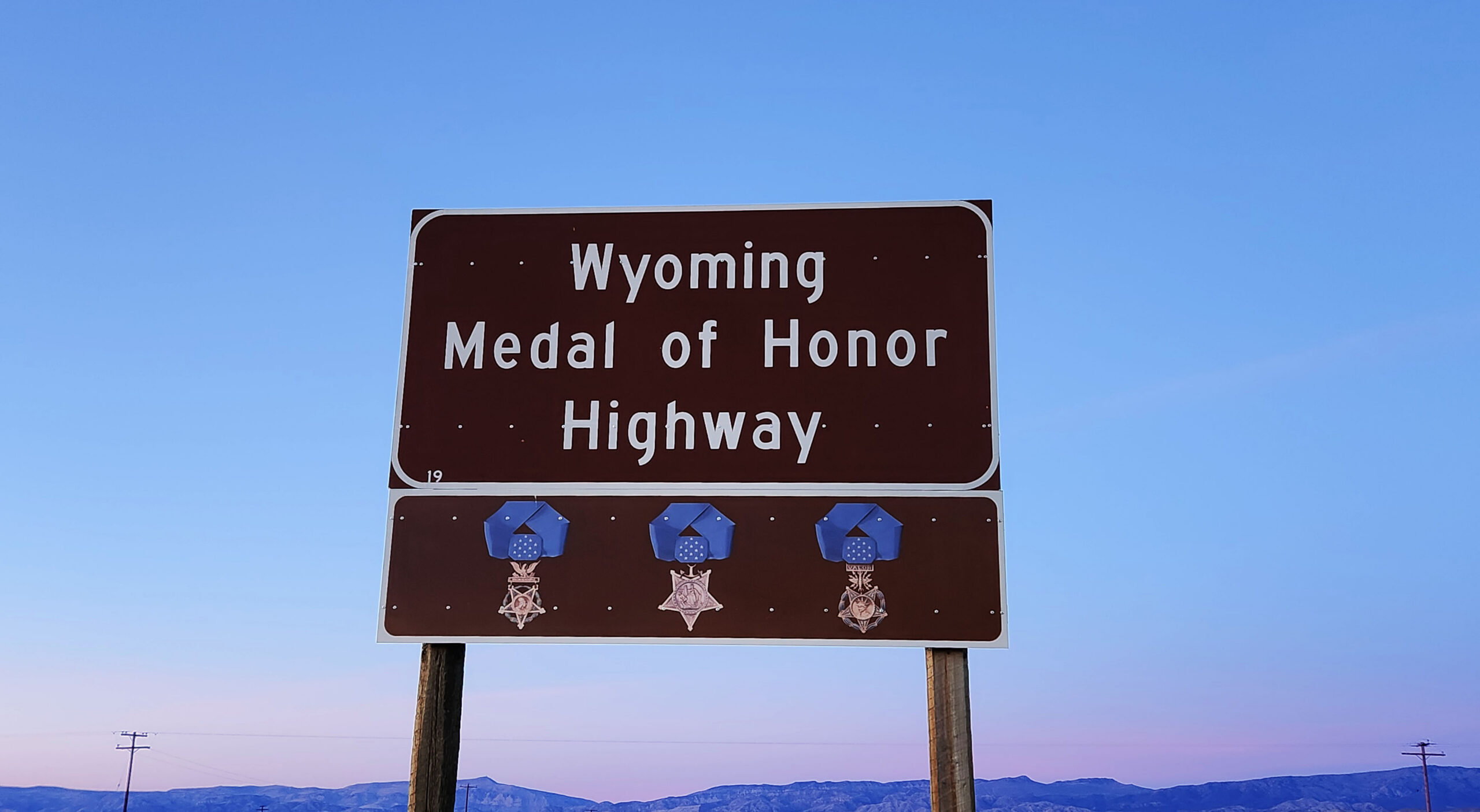 Wyoming Medal of Honor Highway Sign, northbound, outside of Shoshoni heading to the Wind River Canyon.