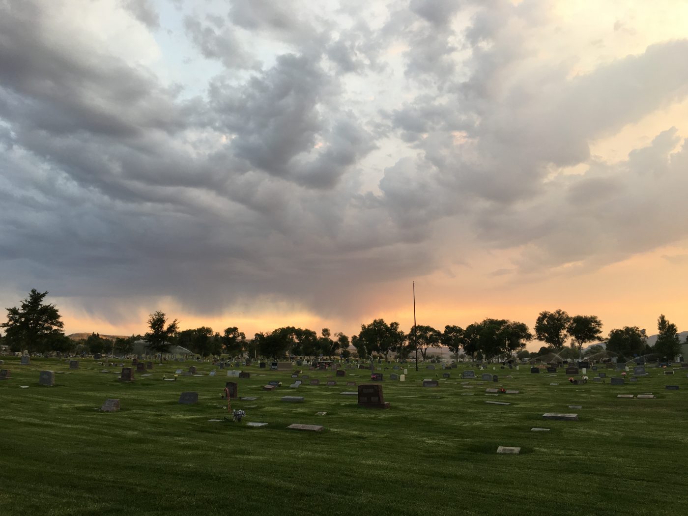 Rock Springs Cemetery under an evening sky